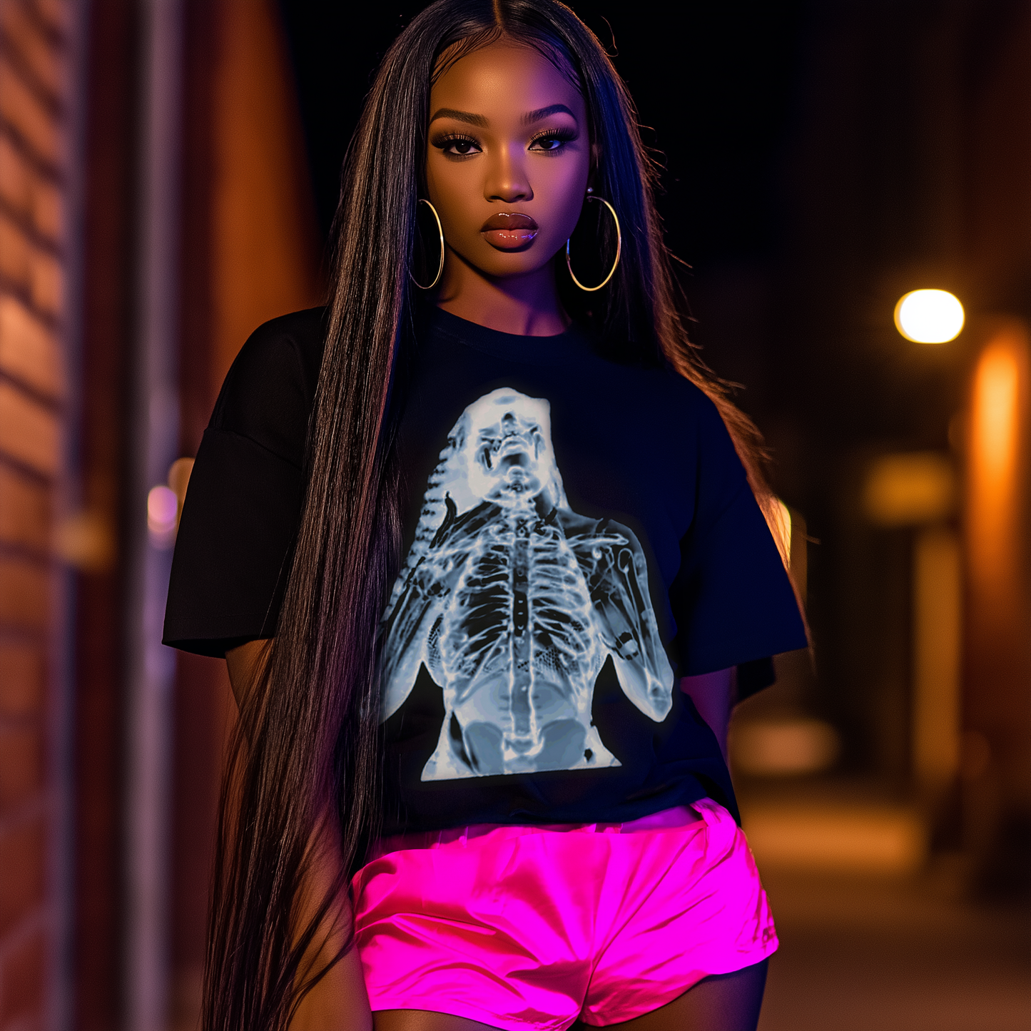 “Luminous core” The Luminous Core Crop Classic Black T-Shirt represents unapologetic self-expression and inner strength. Its X-ray-inspired design symbolizes transparency, resilience, and the beauty of revealing one’s true essence. Rooted in empowerment.